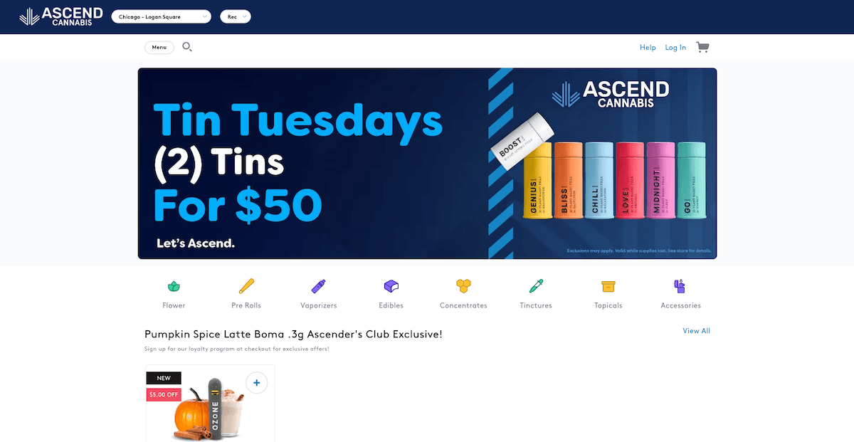 Ascend Wellness dispensary website