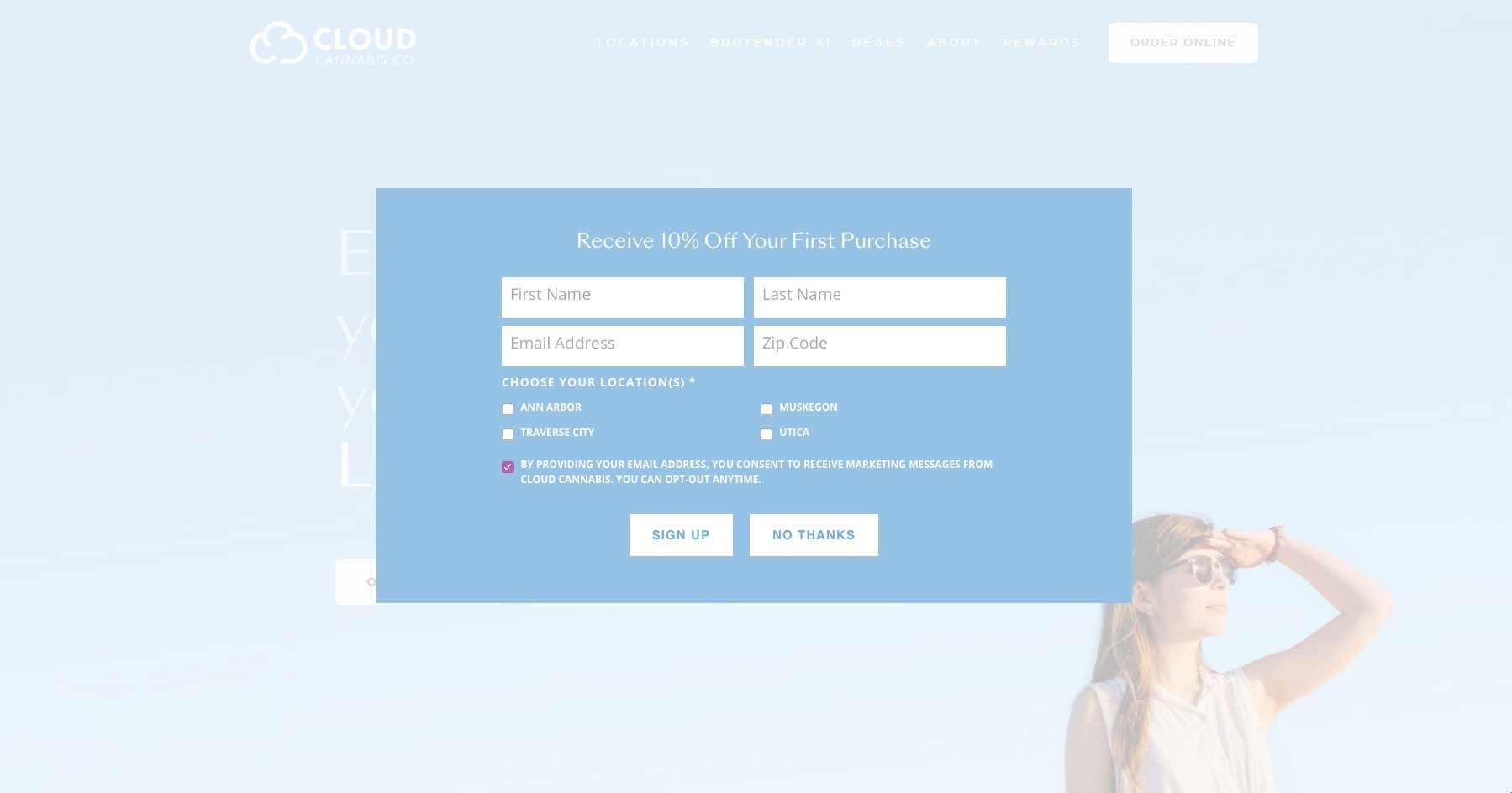 Cloud Cannabis in Michigan offers 10% off first purchase when signing up for the mailing list.