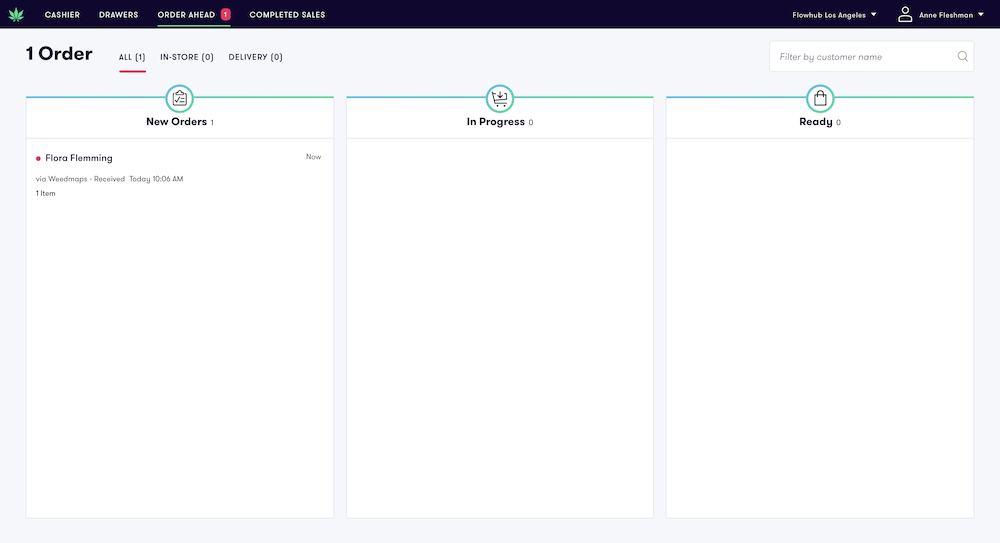 Online cannabis orders populate in Flowhub Cashier
