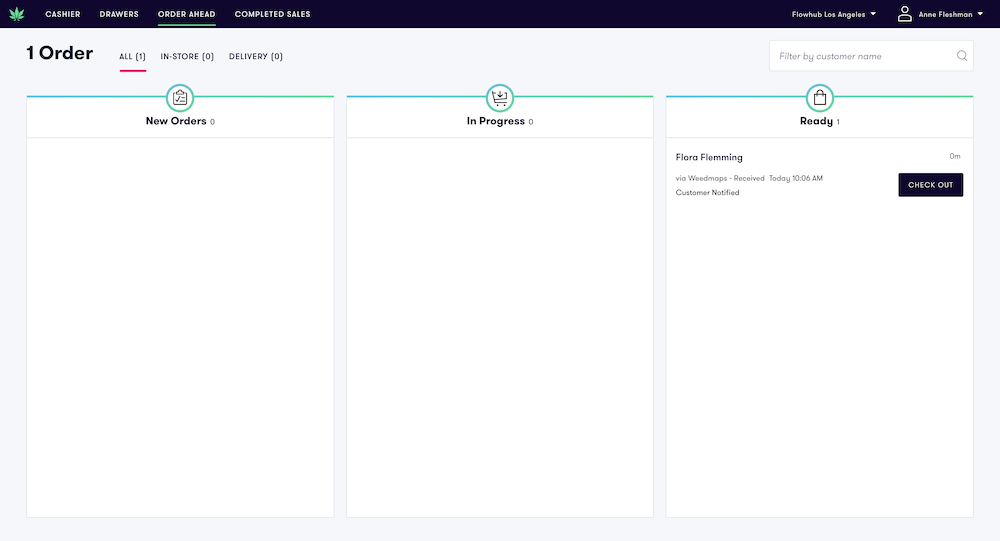 Online cannabis order showing ready for pickup