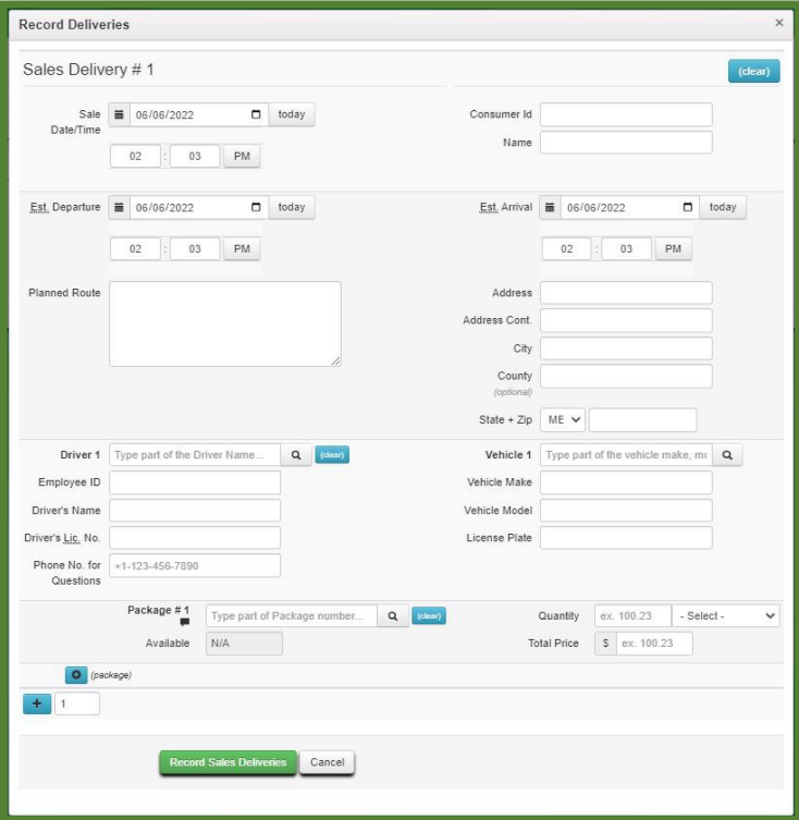 Sales delivery Metrc Manifest