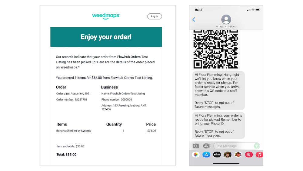 Weedmaps online order customers receive notification when the order is complete